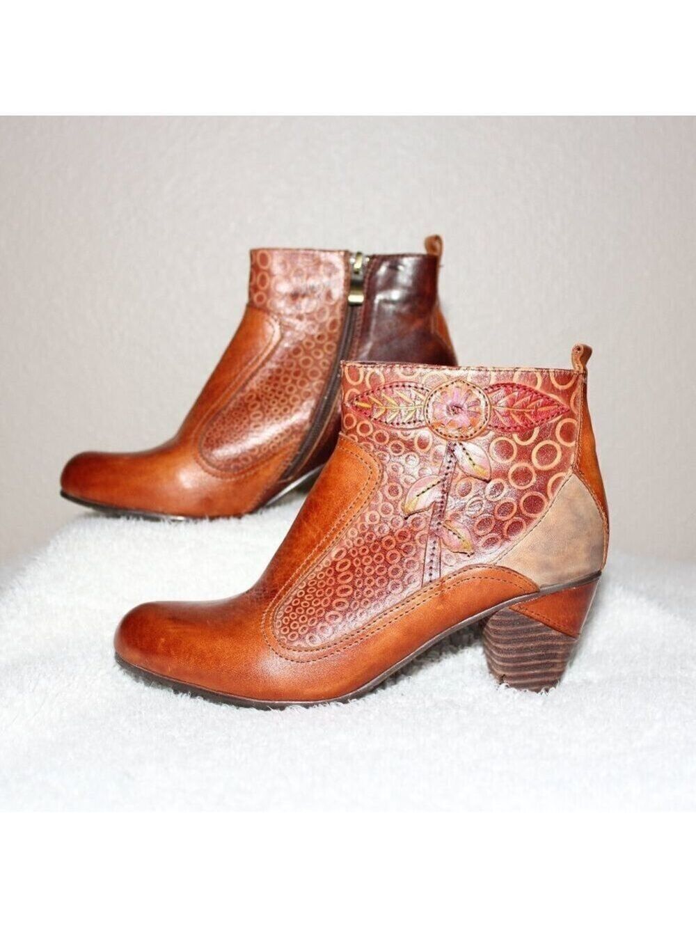 L'Artiste Women's Parfum Boot Block Heel Artsy Boho Brown Leather Size EU36 US 6